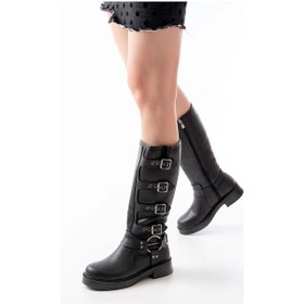 Resim Siyah Düz Topuklu Günlük Bayan Binici Çizme Siyah 
