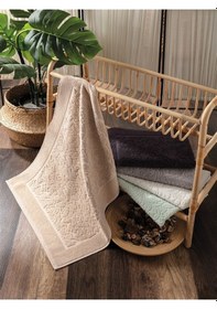 Resim 2'li Ayak Havlusu-damask Desen - %100 Pamuk Antrasit 