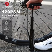 Resim X-TIGER 120 PSI Taşınabilir Manuel Bisiklet Pompası - Yüksek Verimli Alüminyum Alaşım, Dağ ve Yol Bisikletleri için Çift Valf Uyumluluğu, Kolay Taşıma Saplı Siyah 