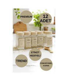 Resim 12'li Cam Baharatlık Takımı-kare Form Kavanoz-fonksiyonel Kapaklı-etiket Hediyeli-mutfak Düzeni İçin İdeal Açık Krem 