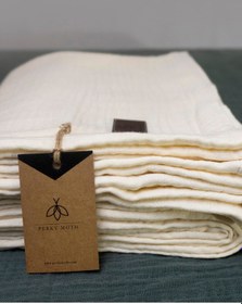 Resim 4 Katlı Müslin Yatak Örtüsü - Battaniye Pike %100 Organik Pamuk Dört Mevsim Yumuşak Gots Sertifikalı Açık Krem 