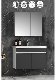 Resim Çiğdem 80 Cm Beyaz-antrasit Gri Mdf Asma Banyo Dolabı Takımı Beyaz - Antrasit 