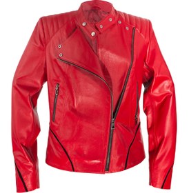 Resim Derimosa Stefenia Hakiki Deri Kırmızı Kadın Mont 