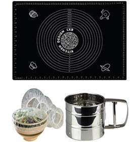 Resim Kitchen Design Lab 45x65 CM Silikon Hamur Açma Matı Çelik Un Eleği Ve 8 Li Hamur Dinlendirme Poşeti 