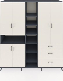 Resim Kronos Dolap 13 Raflı 3 Çekmeceli 6 Kapaklı 220x59x243 Antrasit-aytaşı/aytaşı Çok Renkli 