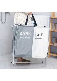 Resim Kirli Çamaşır Sepeti Katlanabilir 2 Bölmeli Gri 