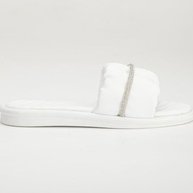 Resim Cilt Büzgülü Taşlı Beyaz Kadın Düz Topuk Terlik-2427-beyaz Beyaz 