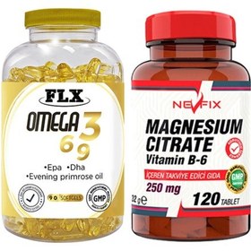 Resim Omega 3-6-9 Balık Yağı 90 Softgel & Nevfix Magnesıum Cıtrate Vitamin B-6 120 Tablet 
