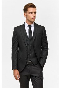 Resim Süvari Siyah Slim Desenli Mono Yaka 6 Drop Yelekli Takım Elbise-38744 Siyah 