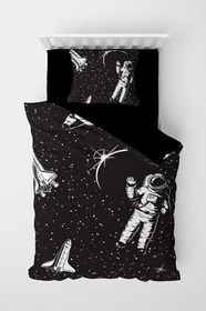 Resim MONOHOME Siyah Uzay Astronot 3D Pamuk Saten Çocuk Nevresim Takımı, cocukuzay2 