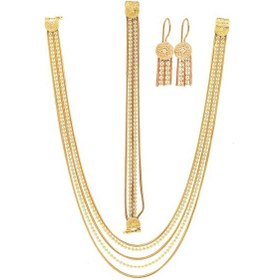 Resim Sıralı Toplu Altın Kaplama 925 Ayar Gümüş Bayan Hasır Üçlü Set 201024776 Gold 