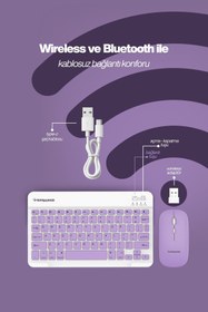 Resim LuisMall SPRANGE Kablosuz Mor Klavye ve Mouse Set Bluetooth Wireless Bağlantılı Minimal MAC/WİNDOWS uyumlu 