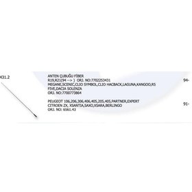 Resim ÜNÜVAR Anten Çubuğu Fiber Renault R19- R21(94 ->) Megane Scenıc Clıo Symbol C 