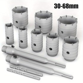 Resim 4 adet 30-68Mm Beton Delik Testeresi ile 200Mm SDS Plus Saplı için Beton, Çimento, Tuğla, Taş, Duvar Delme 