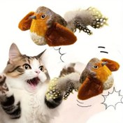 Resim Otomatik Geri Çekilebilir Kedi Oyuncağı - Gerçekçi Kuş Tasarımı, Yapay Tüyler ve Polyester Malzeme ile Etkileşimli Oyun - Pil Gerekmez, Orta Boy Kediler İçin Güvenli 