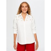 Resim Faik Sönmez Taşlı Trok Aksesuarlı Poplin Kadın Gömlek W26GML008 (UW26GML008) 
