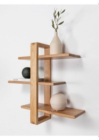 Resim Geçmeli Tasarım Masif Ahşap Duvar Rafı - Dekoratif Kitaplık 