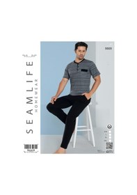 Resim Seamlife Erkek %100 Pamuk Yazlık Kısa Kollu Pijama Takımı 9669 Gri 