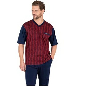 Resim Pierre Cardin 6052 Erkek Kısa Kollu Jakarlı 3'lü Pijama Takımı-bordo Bordo 