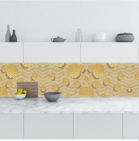 Resim Mutfak Tezgah Arası Folyo Fayans Kaplama Folyosu 3d Sarı Çiçekler 