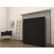 Resim Siyah Çift Yandan Raflı Bez Dolap Gardrop Siyah 