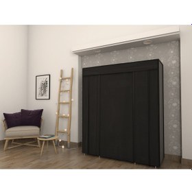 Resim Siyah Çift Yandan Raflı Bez Dolap Gardrop Siyah 