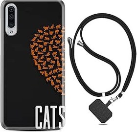 Resim kilifland Samsung Galaxy A70 ile Uyumlu Kılıf Silikon Desen Boyun Askılı Cats 1792 