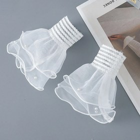 Resim 1 Çift Moda Tırnak Sanatı Tül Fotoğraf Eldiveni, Pilili Manşet Manikür Gösterim Kolları, Fotoğraf Aksesuarları İçin Kokusuz Araç Aksesuarları 