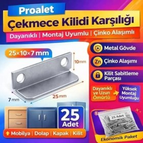 Resim Çekmece Kilidi Karşılılığı, Sac, 25X10X7 Mm, Metal Gövde, Dayanıklı, Montaj Uyumlu, Mobilya, Dolap, Kapak, Kilit, Sabitleme Parçası, Çinko Alaşımlı, Sabitleme Uygunluğu Yüksek (25 Adet) 