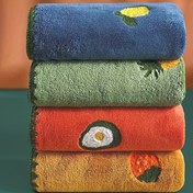 Resim 4 Adet Tropikal Meyve Desenli Mercan Kadife Havlular, Yumuşak Emici Hızlı Kuruyan Yüz Bezleri, İşlemeli Örgü, 350g/ Polyester, Ev, Mutfak, Banyo Dekoru için Dikdörtgen Banyo Havluları 
