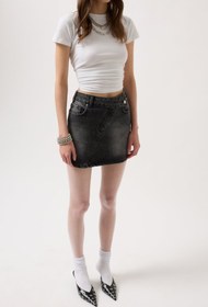 Resim RAMİMSE RAMIMSE Asimetrik Kemer Denim Mini Etek 