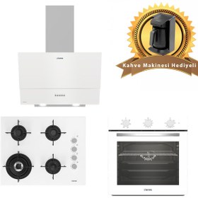 Resim Altus Beyaz Cam Ankastre Set 535 W - 189 Dw Ocak Woklu-321 W Fırın Turbo 