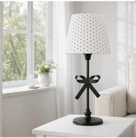 Resim Bow Siyah Gövde Beyaz Başlık Dekoratif Abajur Siyah 