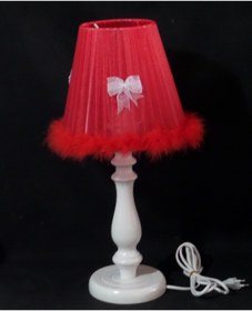 Resim TEKAY AYDINLATMA Kırmızı Peluş Tüylü Fiyonklu Çocuk Odası Yatak Odası Abajur 