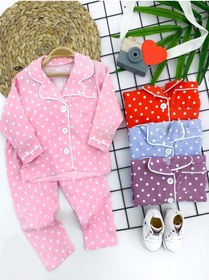 Resim Puantiyeli Düğme Kapama 2li Bebek Pijama Takımı 