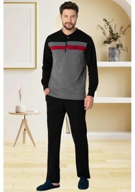 Resim Mecit Pijama Mecit 2763 Erkek Gri Yüzde Yüz Pamuk Büyük Beden Pijama Takımı 