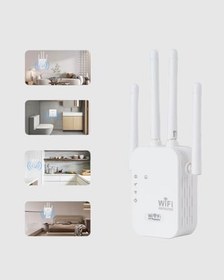 Resim 300Mbps WiFi Menzil Genişletici 4 Antenli WPA3 Güvenlikli Priz Tipi Repeater 