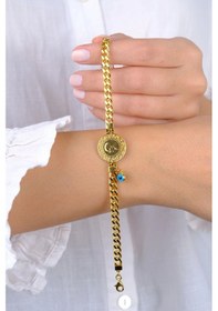 Resim Güzide Kuyumcu 14 Ayar Altın Çeyrekli Nazar Boncuklu Zincir Çok Renkli 