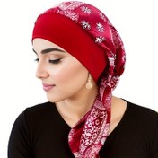Resim Kadınların Çiçek Desenli Saten Şapkası - Yumuşak, Elastik Geniş Bantlı Kimyasal Şapka, Nefes Alabilir ve Rahat, Soğuk Hava İçin Mükemmel, Beyaz ve Pembe Çiçeklerle Kırmızı, Sadece Elde Yıkanabilir, Tıbbi Şapka | Zarif Uyku Giyimi | Yumuşak Şapka, Kızlar İçin Hediye 