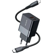Resim Mcdodo CH-1952 20W 1xtype-C 1xusb Girişli Şarj Adaptörü+Type-C To Iphone Kablo 1.2m-Siyah 