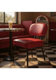 Resim Azra Mobilya Luna Modern Deri Kaplama Metal Ayaklı Berjer / Sandalye - Kırmızı Kırmızı 