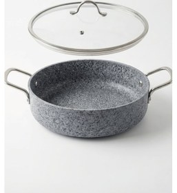 Resim Stone-h 26 Cm Çizilmez Yanmaz Yapışmaz Basık Tencere - Cam Kapaklı Karnı Yarık Tenceresi Granit 