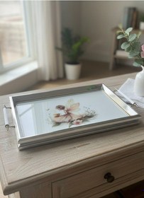 Resim Altın Çerçeveli Kuş Motifli Lüks Sunum Tepsisi - 44x30 Cm Diğer 