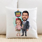 Resim Şirin Kız ve Babası Karikatürlü Yastık 