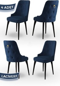 Resim Canisa Enoa Serisi, Siyah Gürgen Ayaklı Sandalye, 4 Adet Lacivert Sandalye, 1.sınıf Babyface Kumaş Sandalye 