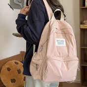 Resim Kadınlar için Dayanıklı Naylon Sırt Çantası - Şık Üniversite Öğrencisi ve Seyahat Çantası Ön Kapaklı Cep, Ayarlanabilir Askılar ve Çoklu Bölmeler ile - Bej, Siyah, Pembe, Mavi renklerde mevcut 