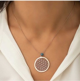 Resim Gümüş Nazar Gözlü Yaşam Çiçeği Kolye (442879229) 