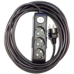 Resim Ekonomik Siyah 3'lü Anahtarlı Topraklı Çocuk Korumalı Grup Priz 10 Metre Kablo 10 M 