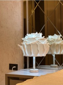 Resim Beyaz Gül Mermer Detay Gövdeli Abajur Kablolu 