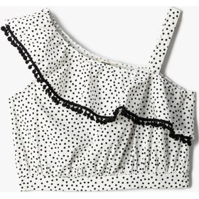 Resim Koton Crop Üst Tek Omuzlu Fırfırlı Kolsuz Puantiyeli Pamuklu Beyaz Desenli 3skg60010aw 3SKG60010AW0D0 Beyaz 